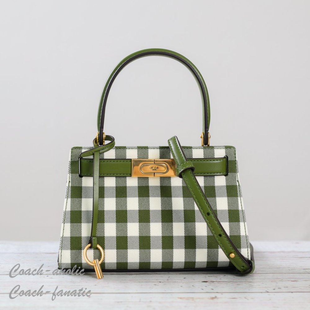 NWT Tory Burch Lee Radziwill Petite Bag Gingham Crossbody in Leccio - Picture 4 of 11